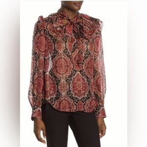 Kate Spade Medallion Metallic Silk blouse top NWOT SZ XS